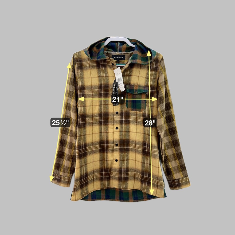 REASON Rustic Copper Plaid Hooded Shirt‎ Jacket Mens Size M Button Up Flannel - Picture 5 of 12